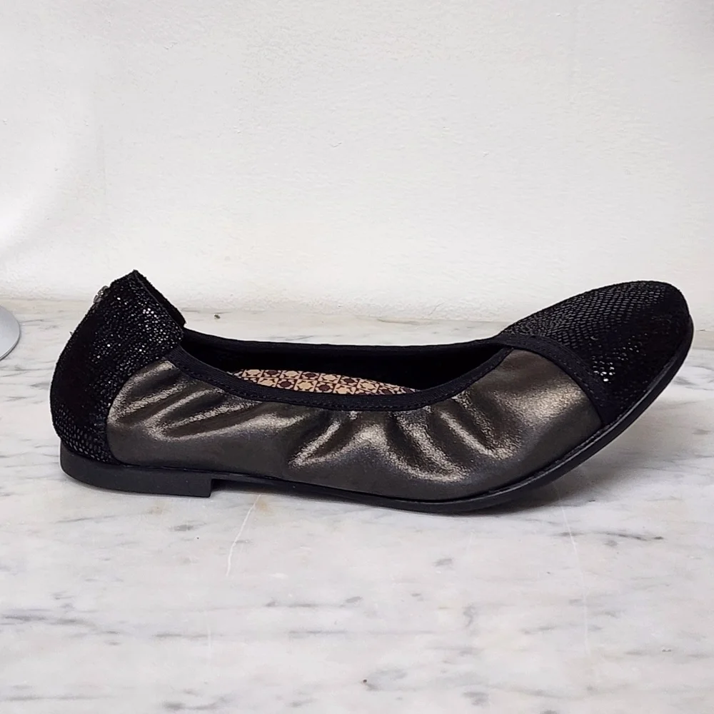 Revere Nairobi Shoes Black Metallic Ballet Leather Womens Size 8 Faux Snakeskin